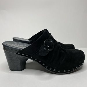 Dansko Suede Studded Buckle Slip On Heeled Clogs Black Shoes
